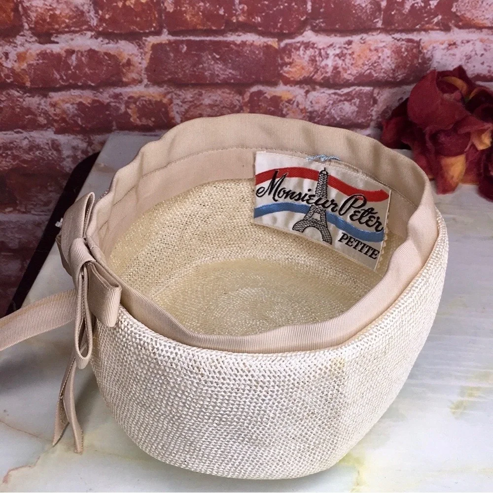 Vintage MC Monsieur Peter Oatmeal and Blush Pink Woven  Statement Hat